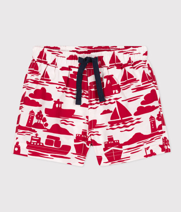 Baby-Badeshorts aus recyceltem Material naturfarben/rot