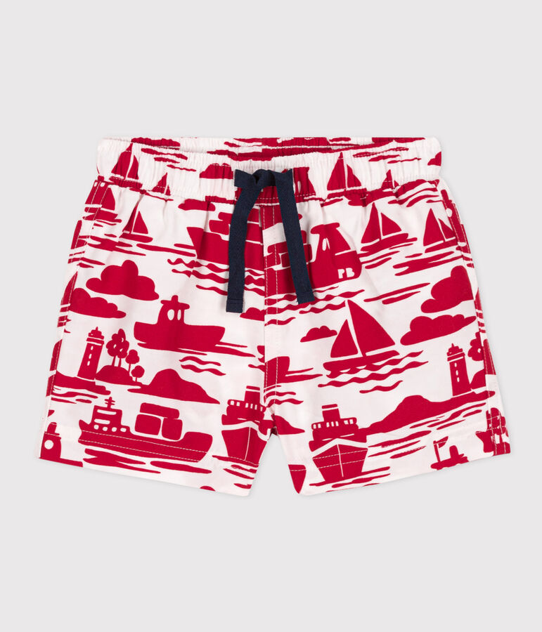 Baby-Badeshorts aus recyceltem Material naturfarben/rot