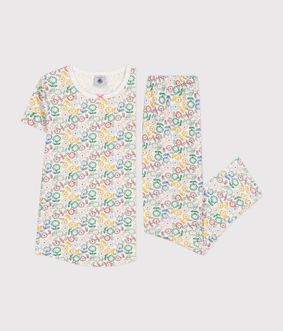 Kinder-Pyjama aus Baumwolle mit Blumenmotiv weiss MARSHMALLOW/weiss MULTICO