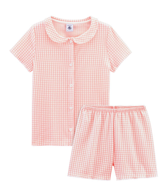 Rippstrick-Kurzpyjama für kleine Mädchen weiss MARSHMALLOW/rosa ROSAKO