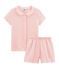 Rippstrick-Kurzpyjama für kleine Mädchen weiss MARSHMALLOW/rosa ROSAKO