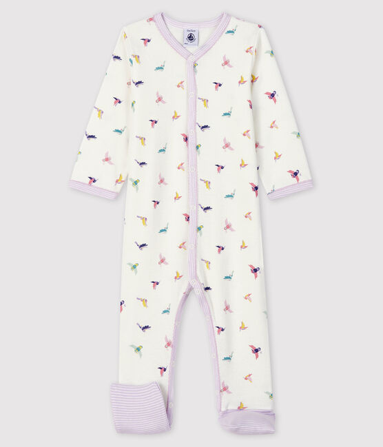 Baby-Strampler mit abnehmbarem Fuß aus Rippstrick für Mädchen weiss MARSHMALLOW/weiss MULTICO