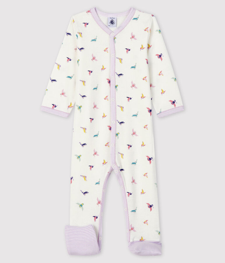 Baby-Strampler mit abnehmbarem Fu&szlig; aus Rippstrick f&uuml;r M&auml;dchen weiss MARSHMALLOW/weiss MULTICO