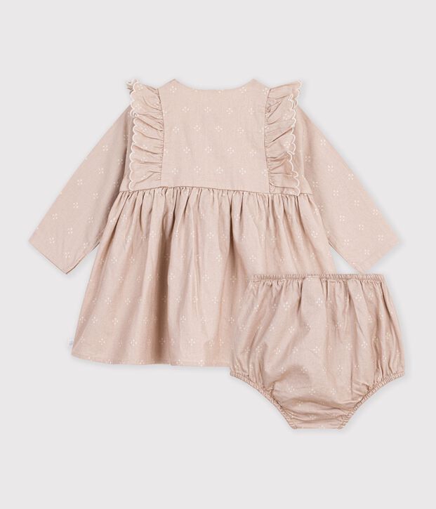 Baby-Kleid aus Baumwolle mit grafischem Muster naturfarben/weiss