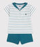 2-teiliges Baby-Set aus Baumwolle, gestreiftes T-Shirt und einfarbige Shorts grün MARSHMALLOW/ DRAGONFLY