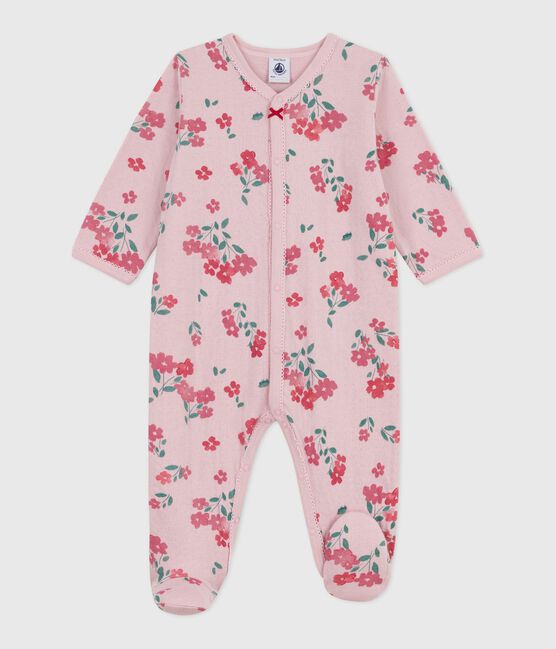 Strampler aus Doppeljersey mit Blumenmuster rosa JOLI/weiss MULTICO