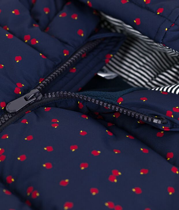 Lange Kinder-Winterjacke mit Muster blau/vielfarbig