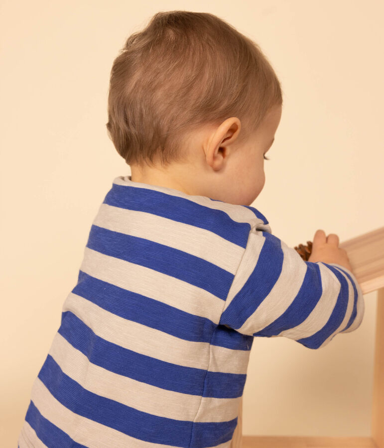 Lang&auml;rmeliges Baby-T-Shirt aus bedrucktem geflammtem Jersey blau/grau