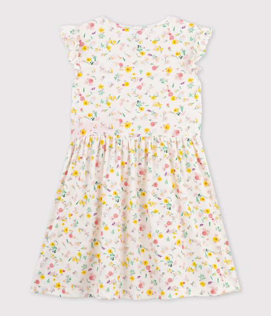 Kurzärmeliges Kinderkleid aus Baumwolle für Mädchen weiss MARSHMALLOW/weiss MULTICO