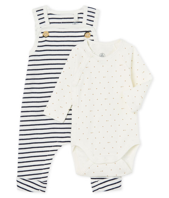 2-teiliges Baby-Ensemble aus Rippstrick weiss MARSHMALLOW/blau SMOKING