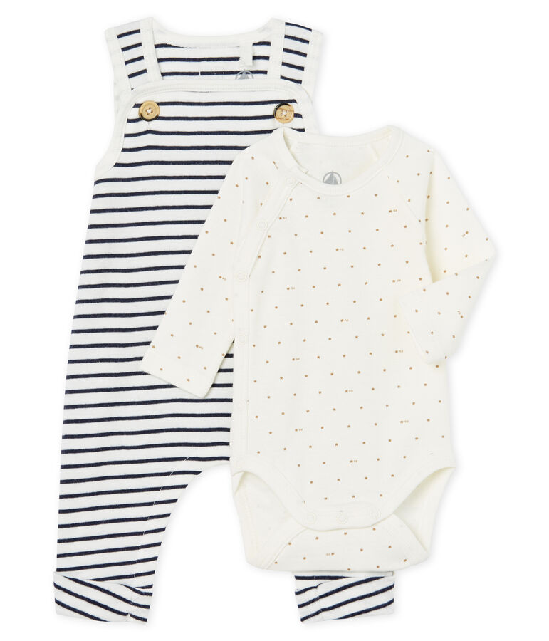 2-teiliges Baby-Ensemble aus Rippstrick weiss MARSHMALLOW/blau SMOKING