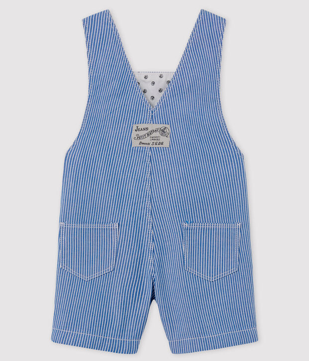 Gestreifte Baby-Kurzlatzhose blau/weiss