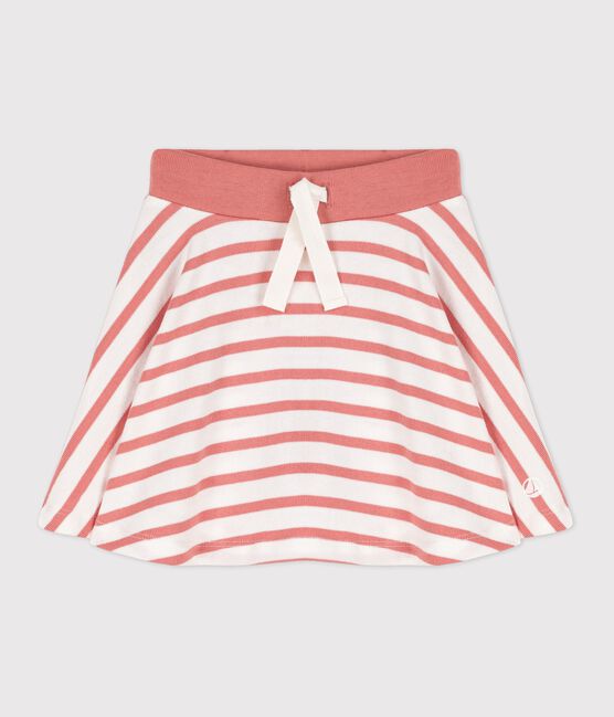 Kinderrock aus Baumwolle mit Streifen für Mädchen weiss MARSHMALLOW/ PAPAYE
