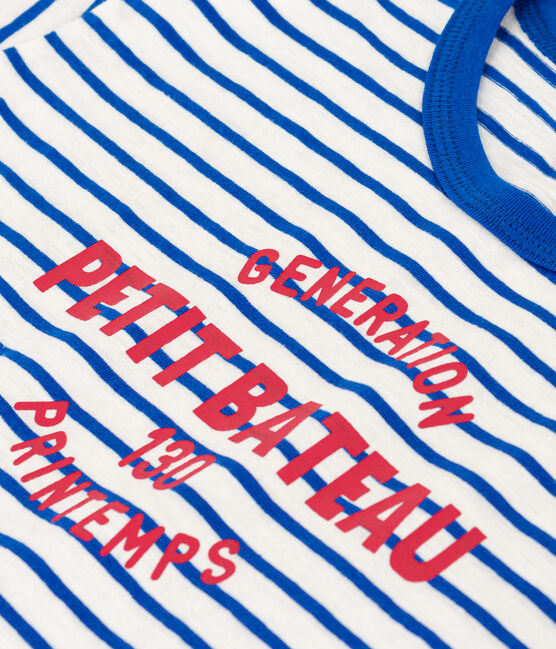 Gestreiftes Kinder-T-Shirt aus Baumwolle für Mädchen/Jungen weiss MARSHMALLOW/blau PERSE