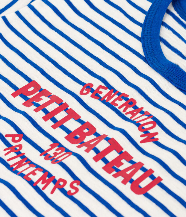 Gestreiftes Kinder-T-Shirt aus Baumwolle f&uuml;r M&auml;dchen/Jungen weiss/blau