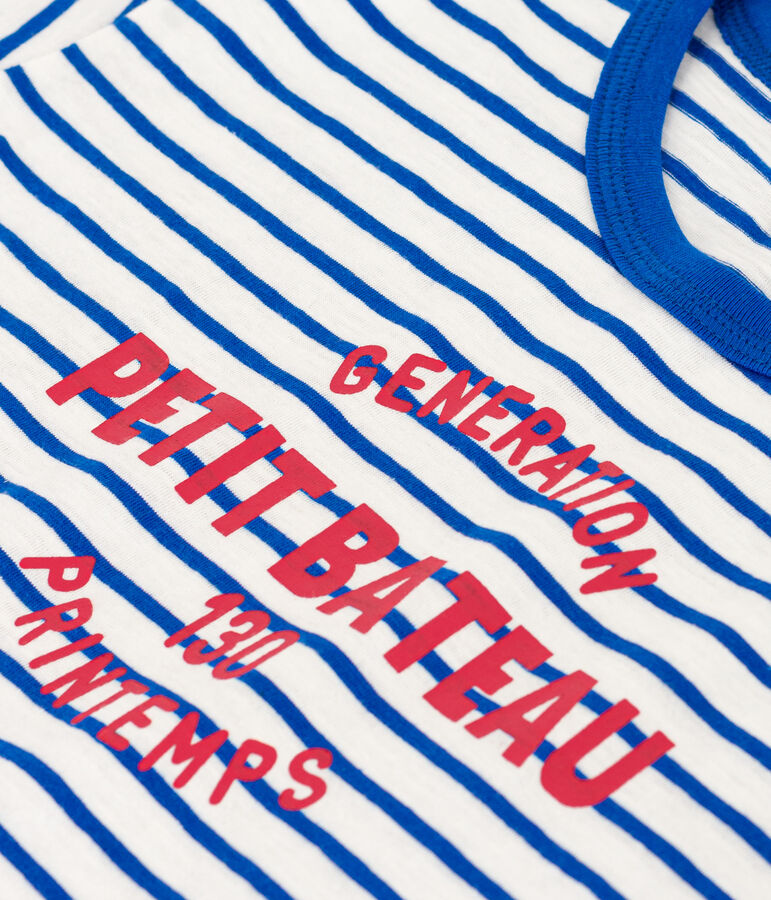 Gestreiftes Kinder-T-Shirt aus Baumwolle f&uuml;r M&auml;dchen/Jungen weiss/blau