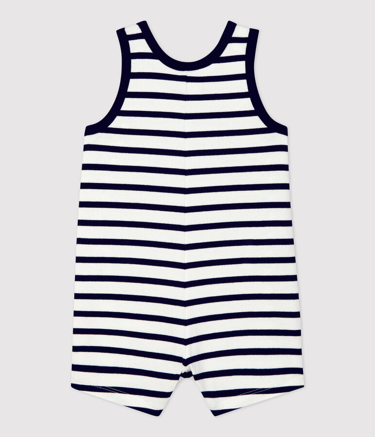 Kurzer Baby-Overall aus dickem Bio-Jersey weiss/blau