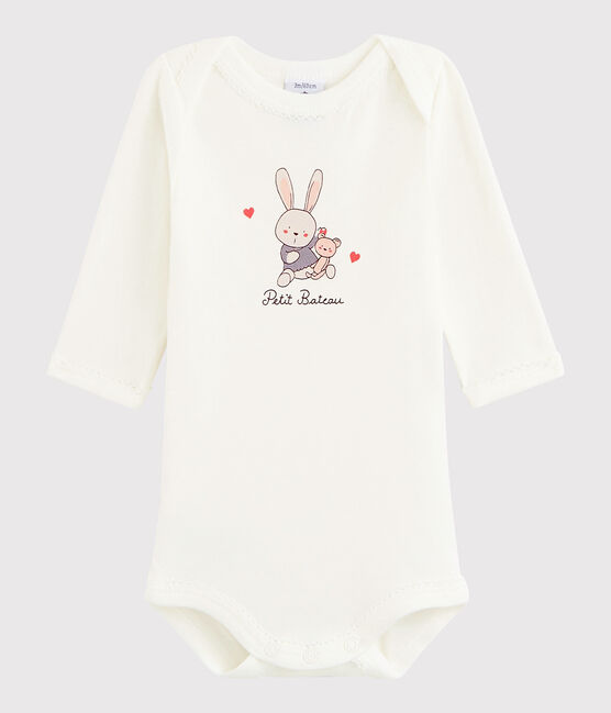 Langärmeliger Baby-Body Mädchen weiss MARSHMALLOW