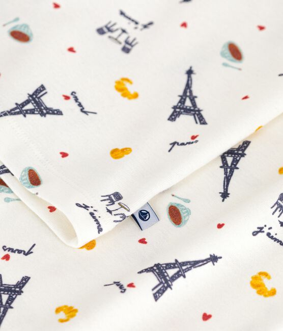 Kinder-Pyjama aus Baumwolle mit Paris-Motiven weiss MARSHMALLOW/weiss MULTICO