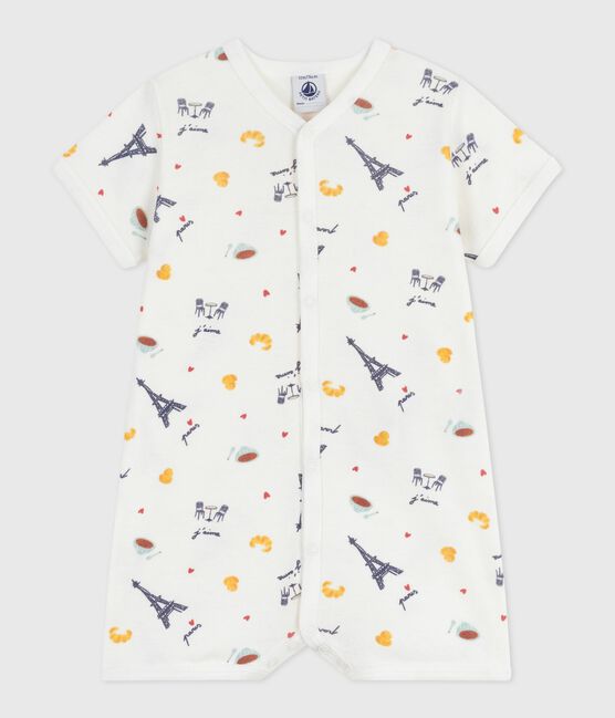Baby-Kurzoverall mit Kragen aus Baumwolle Paris-Motiv weiss MARSHMALLOW/weiss MULTICO