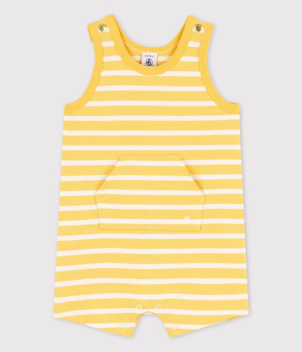 Baby-Kurzoverall aus dickem Jersey gelb/weiss