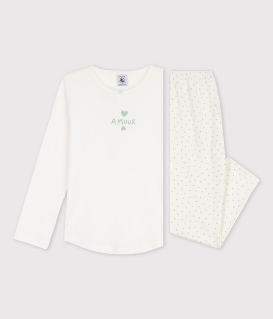 Kinderpyjama aus Baumwolle mit Herzchen für Mädchen weiss MARSHMALLOW/ HERBIER