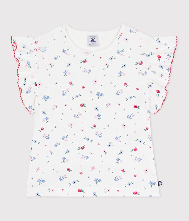 Kurz&auml;rmeliges Kinder-T-Shirts aus Baumwolle mit Blumenmuster weiss/vielfarbig