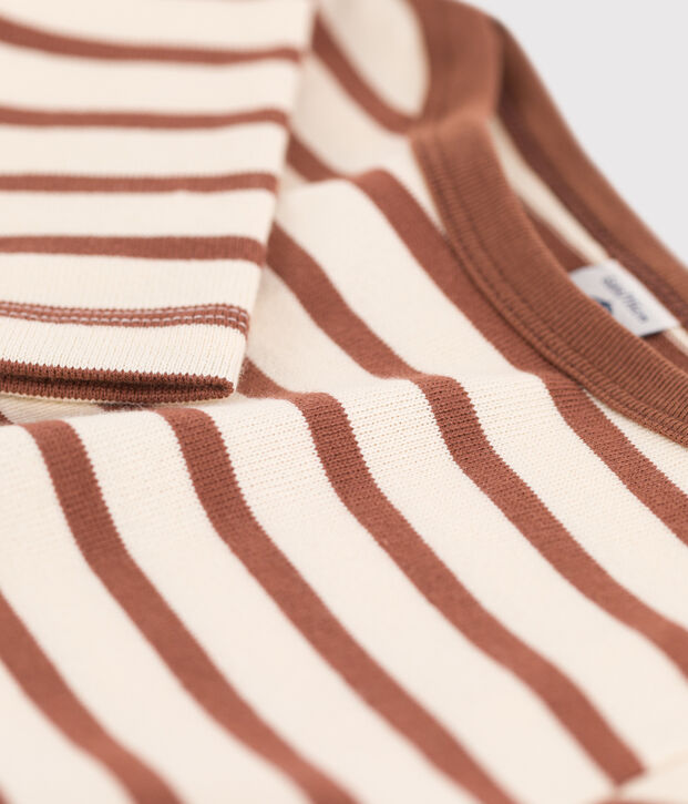 Kinder-Streifenshirt aus Baumwolle f&uuml;r M&auml;dchen / Jungen naturfarben/braun
