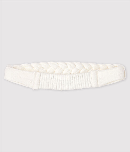 Geflochtenes Baby-Haarband aus Rippstrick Mädchen weiss MARSHMALLOW