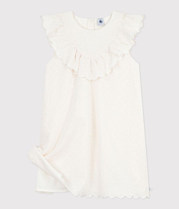 Kurz&auml;rmeliges Kinder-Kleid aus Baumwolle mit Herzmotiv weiss