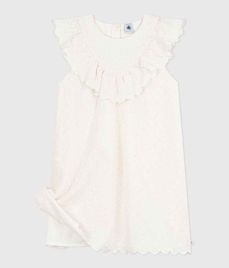 Kurz&auml;rmeliges Kinder-Kleid aus Baumwolle mit Herzmotiv weiss