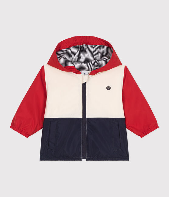 Baby-Windjacke mit Colorblock und Ringelstreifen-Futter rot AURORA/ MULTICO
