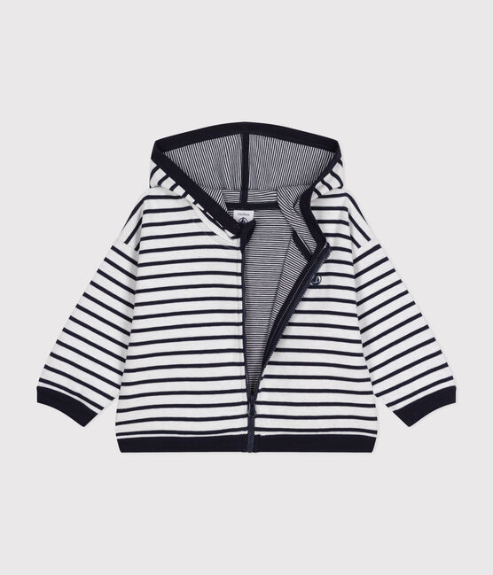 Baby-Sweatshirt mit Kapuze weiss MARSHMALLOW/blau SMOKING