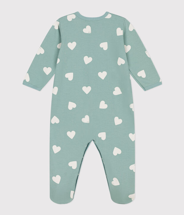 Baby-Strampler mit Herzmotiv aus Molton gr&uuml;n/naturfarben