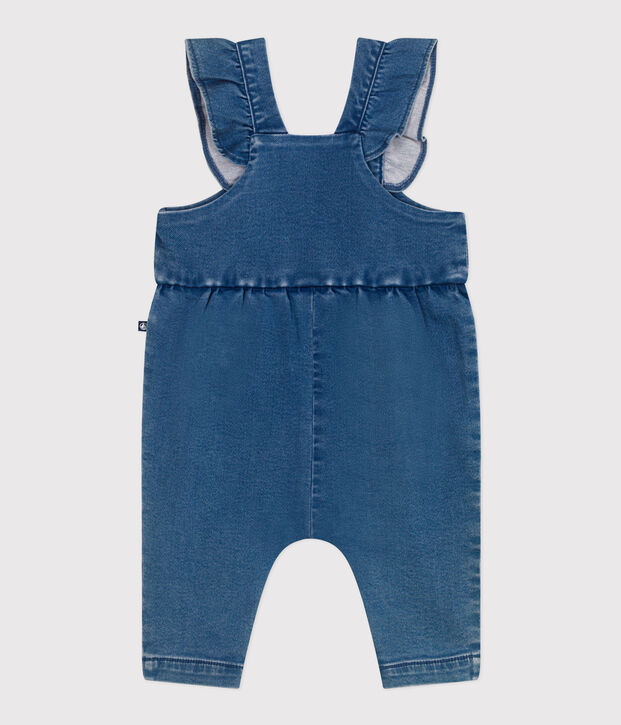 Langbeinige Baby-Latzhose aus Jeansstoff mit Elastan. blau