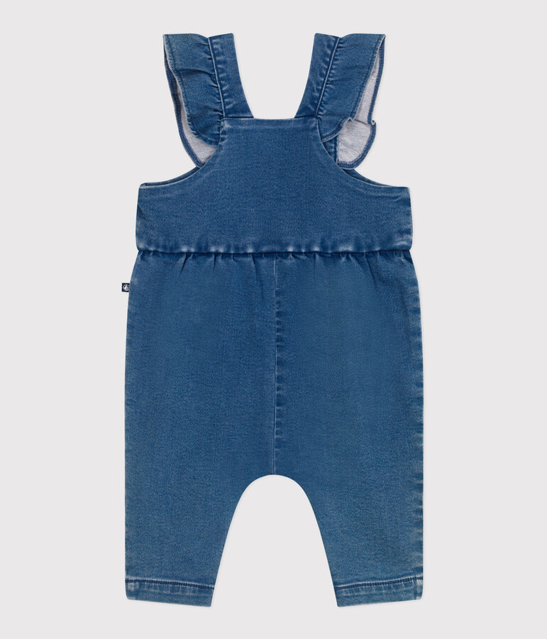 Langbeinige Baby-Latzhose aus Jeansstoff mit Elastan. blau