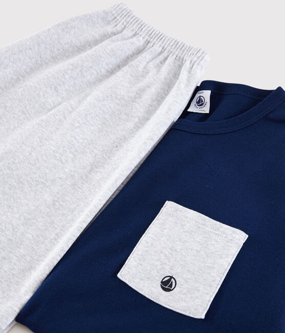 Kinder-Kurzpyjama aus Rippstrick blau MEDIEVAL/grau POUSSIERE