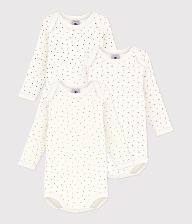 Set lang&auml;rmeliger Baby-Bodys aus Baumwolle mit kleinen Herzen vielfarbig