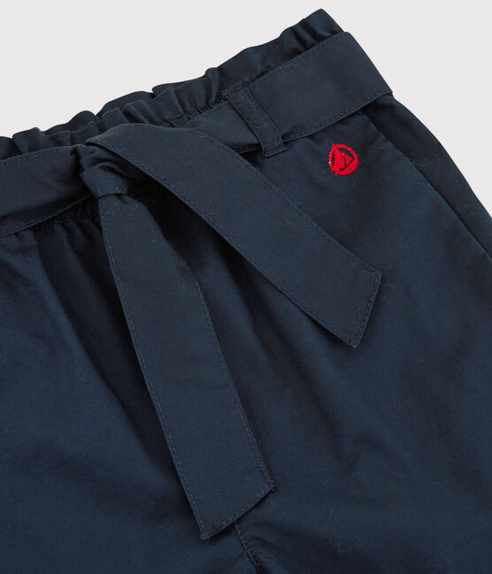 Shorts zum Binden aus Baumwollserge für Mädchen blau SMOKING