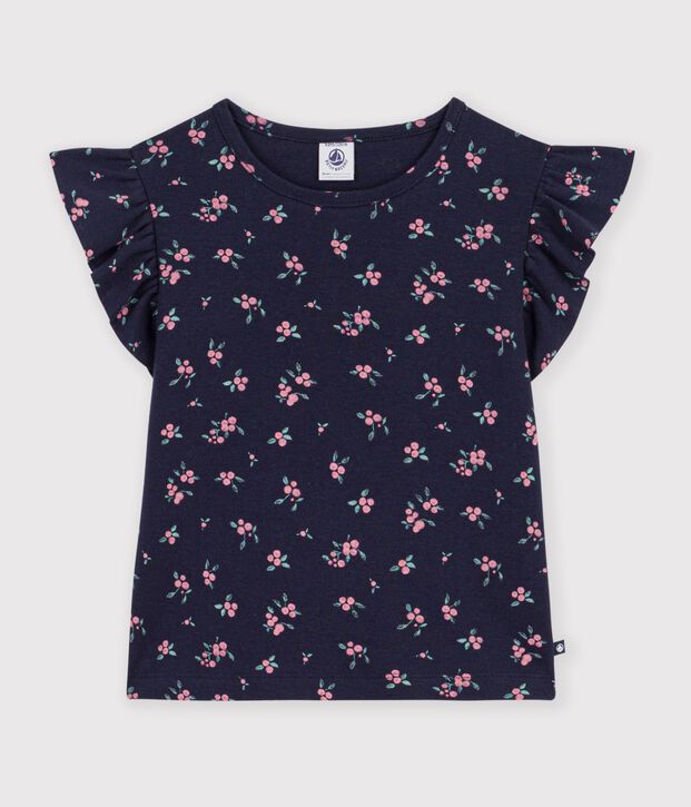 Kurz&auml;rmeliges Kinder-T-Shirts mit Blumenmuster blau/vielfarbig