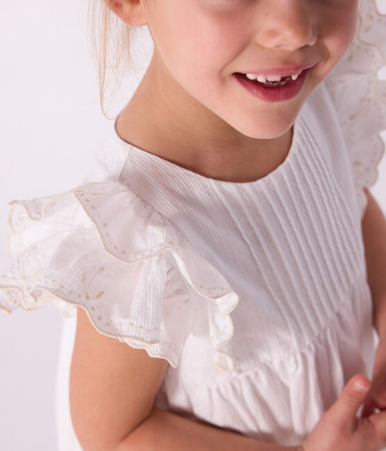 Kurzärmeliges Kinder-Kleid aus einfarbiger Baumwolle  weiss ECUME