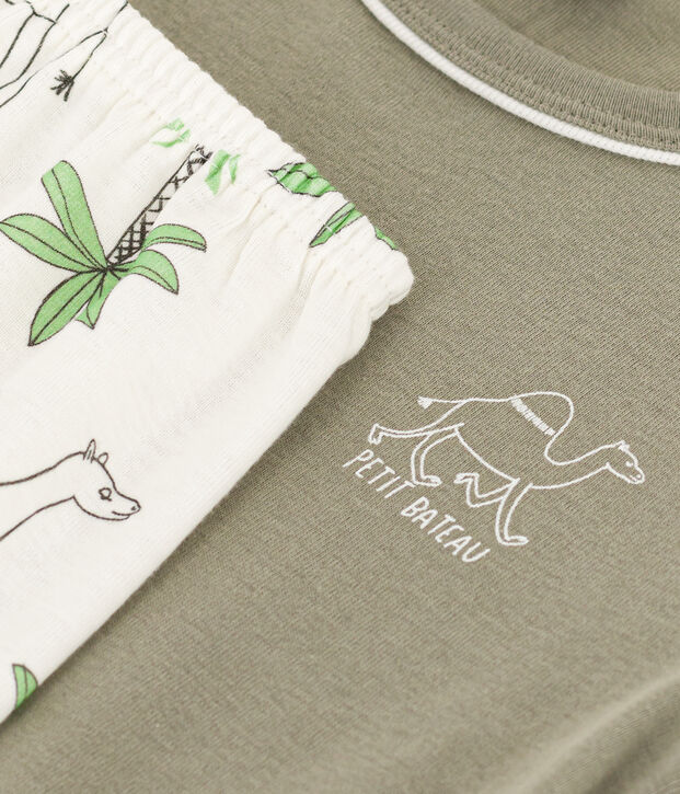 Kinder-Kurzpyjama aus Baumwolle mit Dromedaren f&uuml;r Jungen gr&uuml;n/weiss