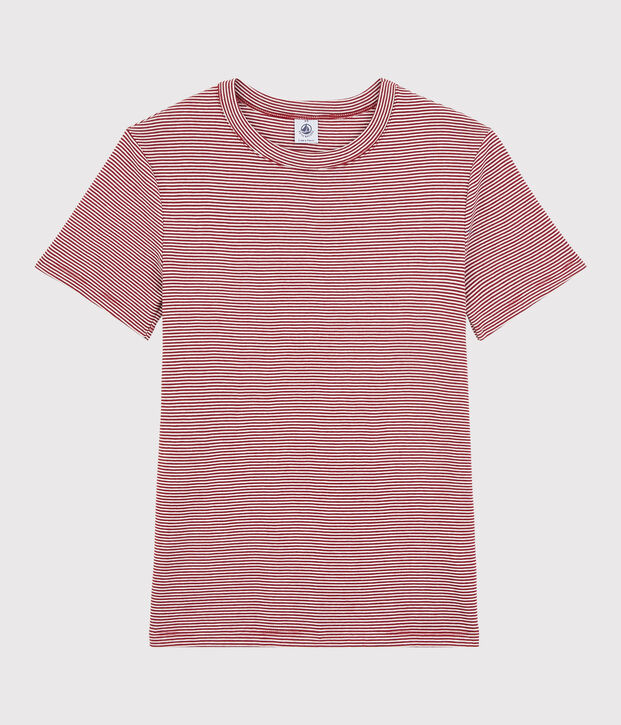 Klassisches Damen-T-Shirt mit Rundhalsausschnitt aus gestreifter Baumwolle rot/weiss