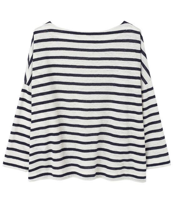 Damen-Streifenshirt aus Leinen weiss LAIT/blau SMOKING