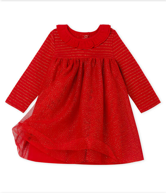 Langärmeliges Babykleid aus Materialmix für Mädchen rot TERKUIT/gelb OR