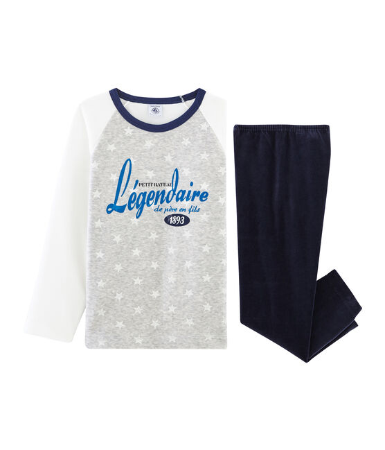 Samt-Pyjama für kleine Jungen blau SMOKING/weiss MULTICO