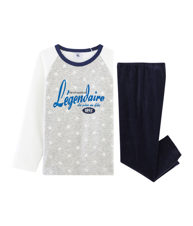 Samt-Pyjama f&uuml;r kleine Jungen blau/vielfarbig