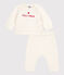 Zweiteiliges Baby-Set aus Woll- und Baumwoll-Strick weiss MARSHMALLOW