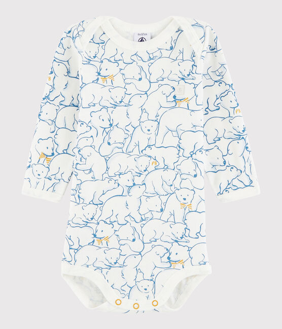 Langärmeliger Baby-Body Mädchen/Jungen blau FRAICHEUR/weiss MARSHMALLOW