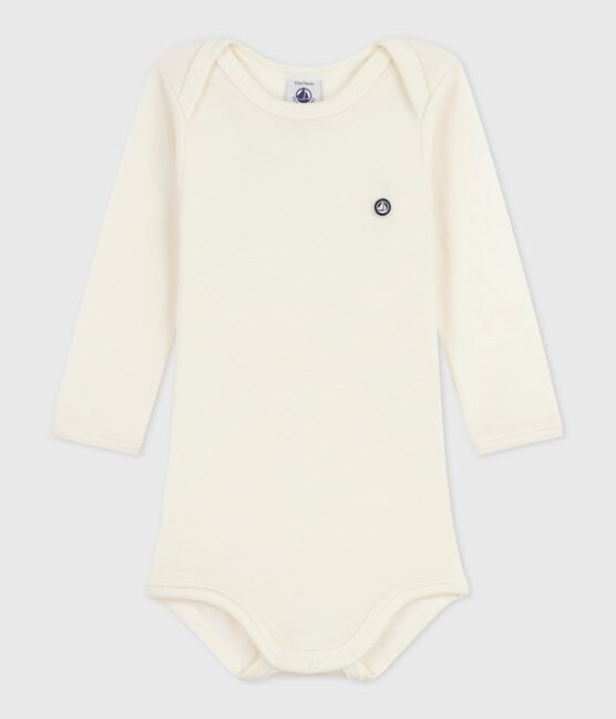 Langärmeliger Baby-Body aus Wolle und Baumwolle ECRU 08163